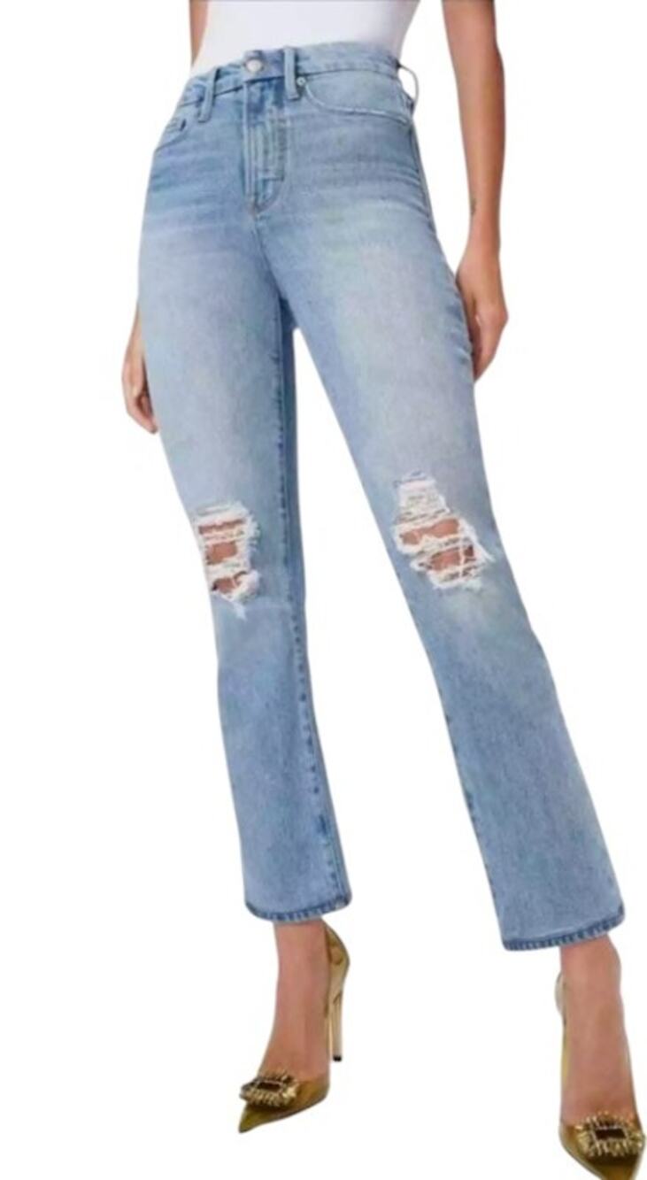 Good American Good Boy Destroyed High Waist Jeans Indigo085 Womens Size 4 NWT